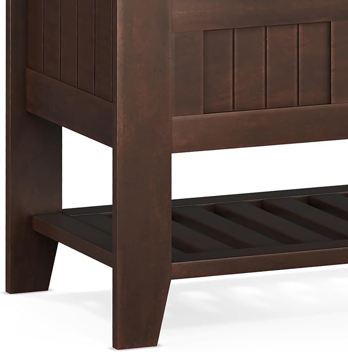SIMPLIHOME Acadian Entryway Storage Bench - 48 inch Wide Solid Wood Hallway Seat with Shelf in Brunette Brown, Transitional Bench for Entryway or Living Room with Open Storage and Slatted Bottom