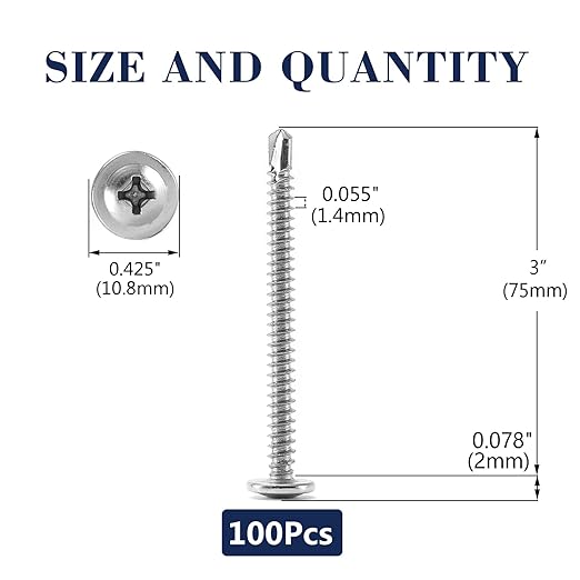 #8 x 3 Sheet Metal Screws 100PCS 410 Stainless Steel Truss Head Fast Self Tapping Screws by SG TZH