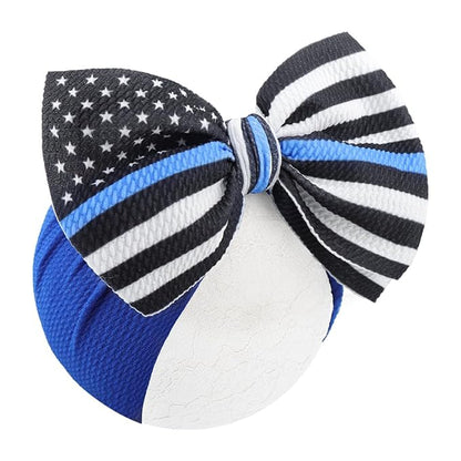 YanJie 7" Baby Girls Headbands National Police Week Hair Bow Blue Line Flag Printed Headbands Police Support Nylon Headband Infant Bows Gift