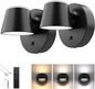 URSOLA Battery Operated Wall Lights Set of Two, LED Rechargeable Battery Wall Sconce with 9000mAh 3CCT and Dimmable Magnetic 360° Rotation Cordless Light for Bedroom（Black）