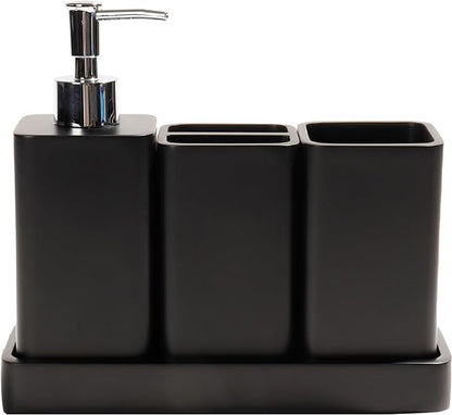 YMXYJM Bathroom Accessories Set, 4 Pcs Bathroom Accessory Set, Soap Dispenser, Toothbrush Holder, Qtip Holder Set, Bathroom Sets Complete, Bathroom Sink Set for Modern Home Decor, Black