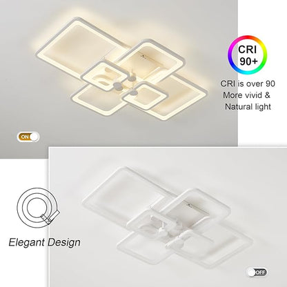 Dimmable White Modern Ceiling Lamp with Remote for for Living Room,6 Square Acrylic Modern Lighting Fixture Ceiling Lights,3000K-6500K Flush Mount Light Fixture for Bedroom Dining Room