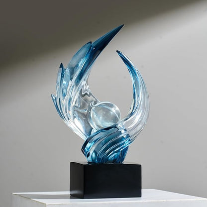 Modern Abstract Resin Sculpture, 11" H x 5.1" W Transparent Navy Blue Art Statue for Home Decor, Office Desk Living Room Bookshelf TV Stand Centerpiece Decorations, Unique Gift Idea
