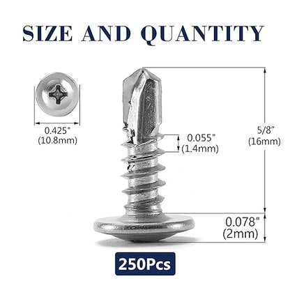 #8 x 5/8" Sheet Metal Screws 250PCS 410 Stainless Steel Truss Head Fast Self Tapping Screws by SG TZH
