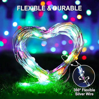 LED Fairy Lights Battery Operated String Lights Waterproof Silver Wire Firefly Lights for DIY Crafts Wedding Indoor Outdoor Christmas Patio Garden Decoration (Multicolor, 33FT-100LEDS)