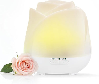 Earnest Living Rose Essential Oil Diffuser 150ml – Mini Ultrasonic Aromatherapy Humidifier for Bedroom & Desk, Quiet Mist, USB Powered, 7-Color Night Light, Valentine's Gift for Women – Solid White