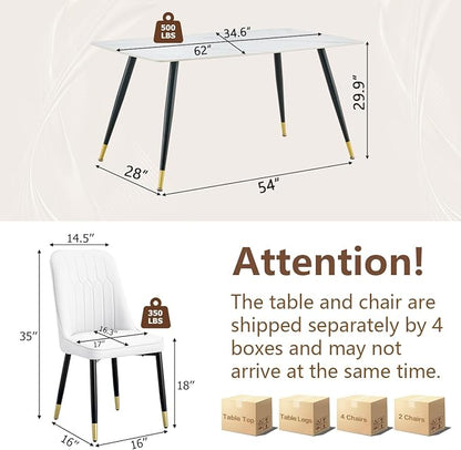 7 Piece Modern Dining Set, 62'' Sintered Stone Dinner Table for 6, 6 Chairs, Easy to Assemble