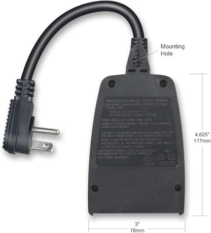 Outdoor 24-Hour Light Timer, Water Resistant, Photocell Dusk to Dawn Light Sensor Countdown Timer, 14AWG Cord, Two Grounded Outlets for Home, Christmas Lights, Garden.15A, UL Listed.