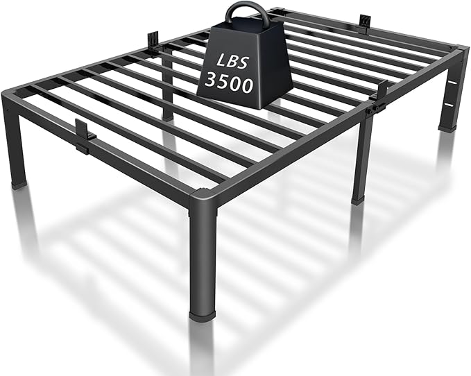ROIL 14 inch Twin Bed Frames with Headboard Hole and Round Corner Legs Mattress Retainers 3500LBS Heavy Duty Steel Slats No Box Spring Needed Platform Noise-Free Easy Assembly