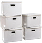 PRANDOM Large Stackable Storage Bins with Lids [5-Pack] Leather Fabric Foldable Storage Boxes Organizer Containers Baskets Cube with Cover for Bedroom Closet Office Nursery White (17.7x11.8x11.8)