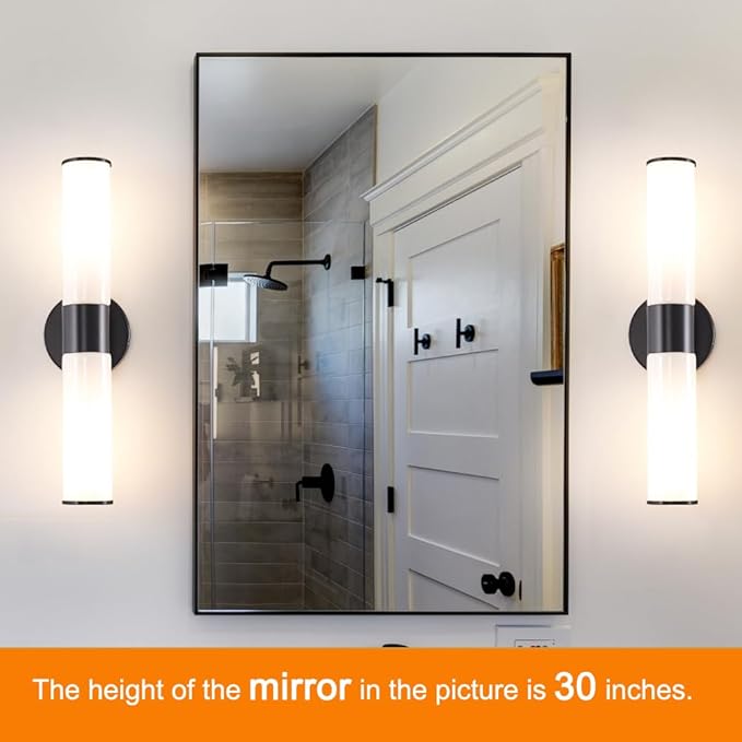 Black Wall Sconces Set of 2, Modern Sconces Wall Lighting, Bathroom Vanity Lights with Opal White Glass Shade, Vanity Sconce over Mirror, Wall Light Fixtures for Living Room Bedroom Hallway Stairs