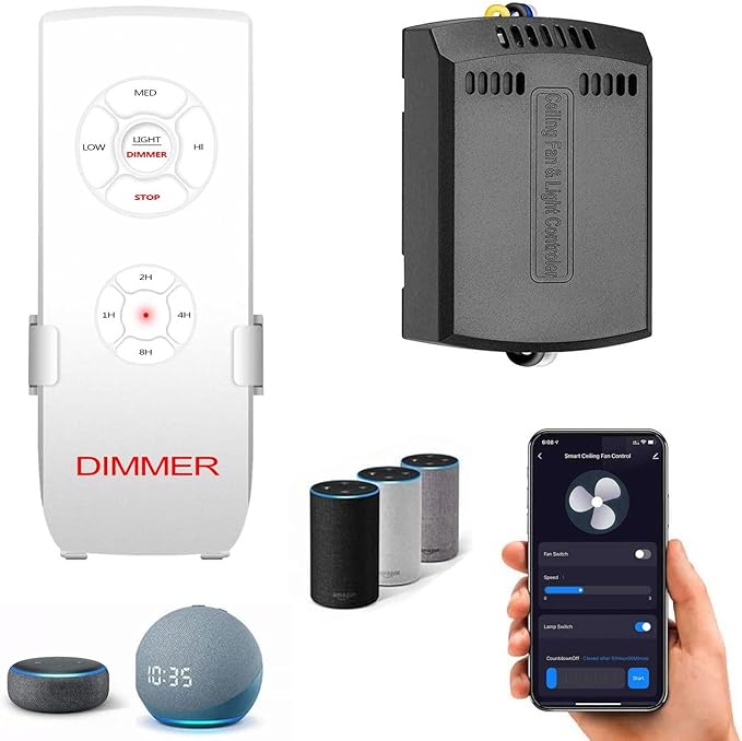 Smart WiFi Ceiling Fan Remote Control Kit with Light Dimming, Universal Compatible with All 1 Wire Controlling 3 Speeds Fans dimmable LED CFL Lights, Smart Life Tuya App or Alexa Google Voice Control