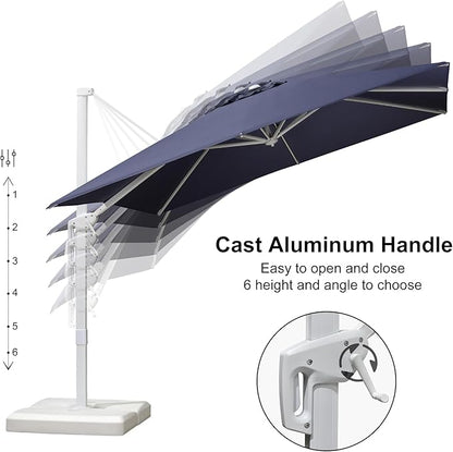PURPLE LEAF 9 FT Patio Umbrella White Cantilever Umbrella Aluminum Square Outdoor Offset Umbrella Hanging Windproof with 360° Rotation for Garden Deck Pool, Navy Blue