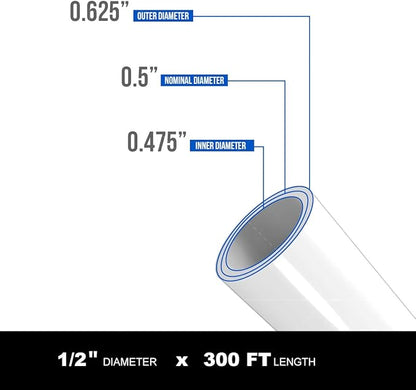 Pex-A Tubing 1/2" x 300 Ft Coil, Non-Barrier Pex Pipe for Potable Water, Flexible Water Tubing, White
