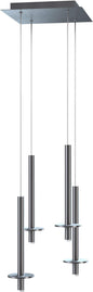 Draco 4 Pendant Lighting Nickel – LED Hanging Light Fixture for Kitchen Island, Bar, Foyer – Equilateral Cluster of Mini Metal Rod Pipe Tube Cylinders – Dimmable, Adjustable Wire, Lamp Bulb Included
