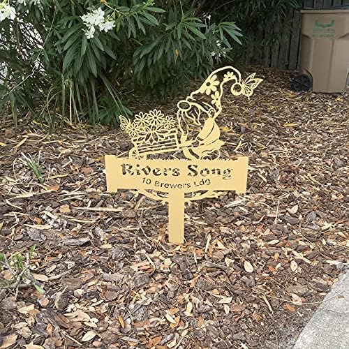 RealSteel Garden Gnome Monogram Yard Sign - Customizable Metal Sign with Gnome & Wheelbarrow Design - Personalized Name & Text (Penny Vein, 23" x 35")