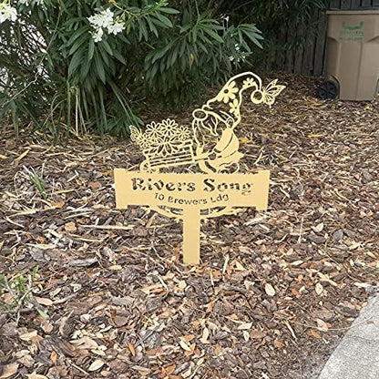 RealSteel Garden Gnome Monogram Yard Sign - Customizable Metal Sign with Gnome & Wheelbarrow Design - Personalized Name & Text (Penny Vein, 23" x 35")