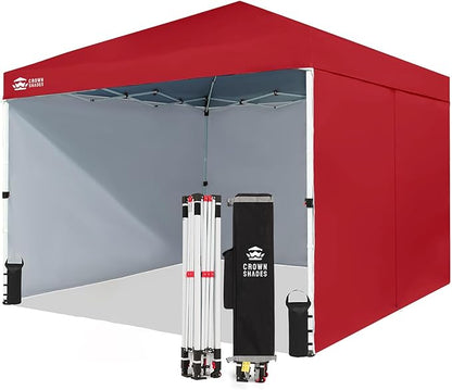 CROWN SHADES 10X10 Comercial Instant Canopy Pop Up Tent with Center Lock (10x10 with 4 Sidewalls, Red)