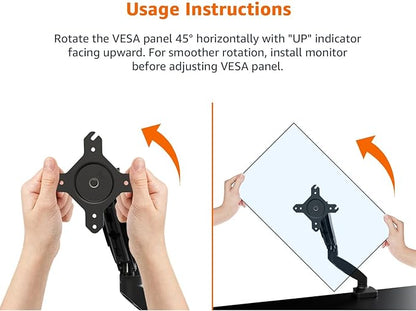 Amazon Basics Gas Spring Single Computer Monitor Arm Mount, Adjustable, Holds up to 27" Monitors, Black