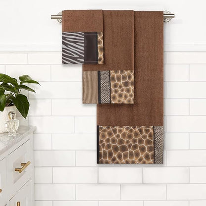 Zahari Home Safari Stripes Animal Bathroom Towel Set - 3 Piece Towel Set, Leopard and Cheetah Design with Zebra and Tiger Patterns