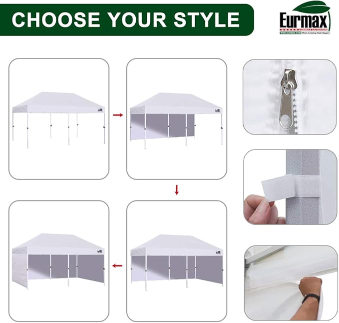 Eurmax USA 10'x20' Pop Up Canopy Tent Commercial Instant Canopies with Heavy Duty Roller Bag,Bonus 6 Sand Weights Bags (Field Green)