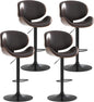 Adjustable Swivel Bar Stools Set of 4, Modern Bentwood Barstool with Large Metal Base and Footrest, PU Leather Upholstered Bar Chair with Curved Back for Kitchen Island Dining Room, Brown