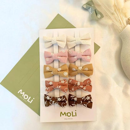 10 PCS 2'' Baby Hair Bow Clips Set Handmade Fully Lined Alligator Clips Floral Embroidered Cotton Fabric Gental for Baby Girls Toddler Fine Hair (Autumn)