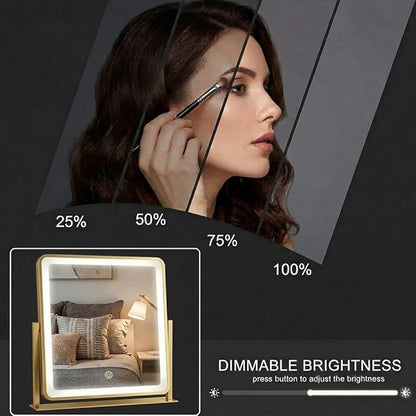Vanity Mirror with Lights, 12"×14" Makeup Mirror with Lights, LED Makeup Mirror, Brightness Adjustable, Smart Touch with 3 Color Lighting Modes, for Bedroom Tabletop - Gold