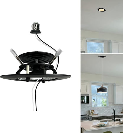Jolux 5/6" Black Instant Recessed Can Light Conversion Kit, No Tool Needed, Can to Pendant, Ceiling & Hanging Light Upgrade Converter, Front & Side Mount, Kitchen Bedroom Livingroom Hallway, 1 Pack