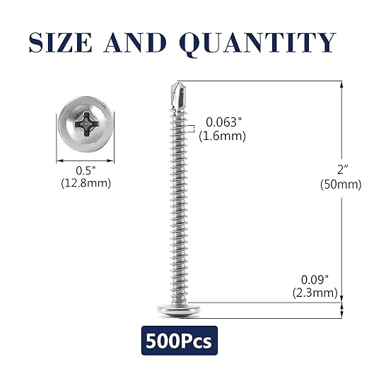 #10 x 2 Sheet Metal Screws 500PCS 410 Stainless Steel Truss Head Fast Self Tapping Screws by SG TZH