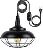 HMVPL Plug In Hanging Light Fixtures, Black Cage Plug In Pendant Light, Metal Outdoor Chandelier for Gazebo Porch, industrial Farmhouse Hanging Lamp for Kitchen Island Dining Room Bedroom Sink Hallway