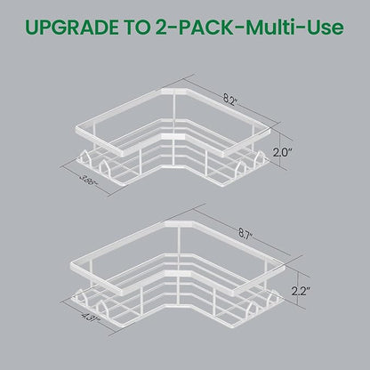Adhesive Shower Caddy, 2 Pack Corner Bath Organizer, Rustproof Stainless Steel Shower Shelves with Large Capacity, No Drilling Shelves for Bathroom Storage, Home, Kitchen Décor (White).