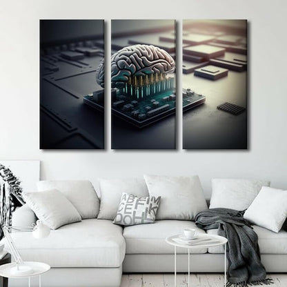 TUMOVO Large Canvas Wall Art Human Cyborg Brain Picture AI Wall Art for Home Wall Decoration Modern Artwork Brains and Computer Chips Posters for Bedroom Office Decoration, 60" Wx40 H