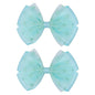 Tiny 3 Inch Dot Organza Double Hair Bow Clips - Cute Lined Boutique Alligator Hairpin for Girls, Toddlers, and Little Teens - Kids Barrettes Set of 2 Small Stylish (Green)