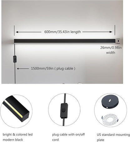 Plug In Wall Sconce,Smart RGBCW LED Wall Light Work with Alexa,Phone APP,Color Changing & White Dimmable Modern Room Wall Mount Light Bar,23.6In Long for Bedroom,Livingroom,Corner,Music Sync,1pcs