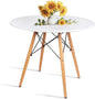 31.5 Inch Small Round Dining Table for 4 People Kitchen Home Modern Leisure Wood Legs Table White
