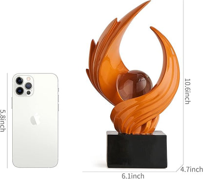 FJS Home Decor Modern Art Statue Decor, Coffee Table Bookshelf Shelf Decor Accents, Abstract Swirl-Shaped Sculpture Decorations for Dining Room Living Room Office (Orange)