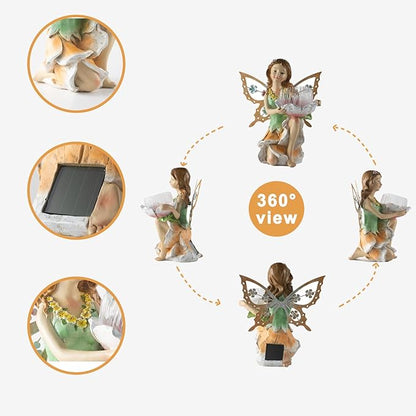 Fairy Decor Solar Outdoor Statues, Fairy Garden Accessories for Outside Garden Gifts,Resin Ornaments for Patio Yard Lawn,Size6.5 x 5.12 x 9.45 inches