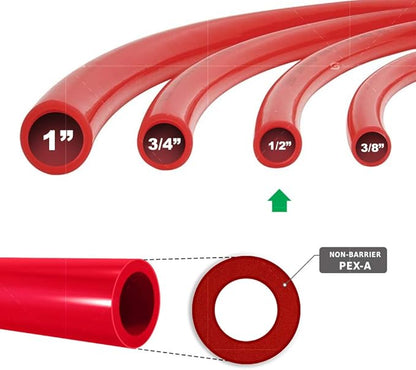 Pex-A Tubing 1/2 Inch x 300 Ft - Non-Barrier Pex Pipe for Potable Water, Flexible Water Tubing, Red