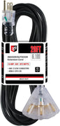 EP 20 Ft 12 Gauge Heavy Duty Extension Cord, 15A 125V 1875W, 3 Outlet Indoor/Outdoor Power Cord with Lighted End, 12/3 SJTW Weatherproof Black, UL Listed