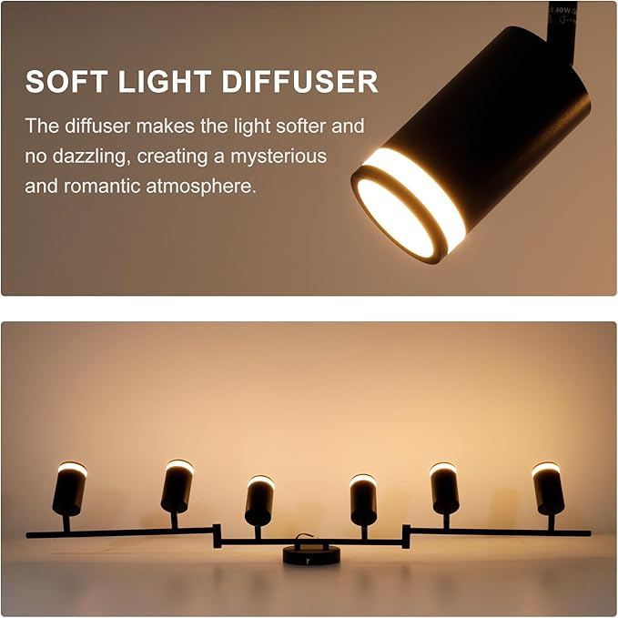 Ketom 6-Light Track Lighting Fixtures Ceiling, GU10 Black Led Ceiling Spotlight, Modern Track Light Kit for Kitchen Bedroom Living Room