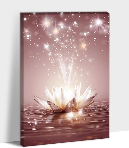 Zen White Lotus Flower Canvas Wall Art, Water Lily Bloom Picture, Lotus Flower Canvas Art Print, Calm Relax Poster, Meditation Spiritual Zen Flower Print for Yoga Spa Spiritual Room 12x18 inch