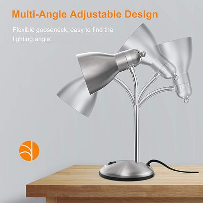 LEPOWER Metal Desk Lamp, Adjustable Goose Neck Table Lamp, Eye-Caring Study Desk Lamps for Bedroom, Study Room and Office (Silver)
