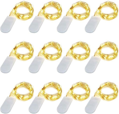 LIIDA LED Fairy String Lights, 12-Pack 20 Micro Lights On Silver Copper Wire (Batteries Include) for DIY Wedding Centerpiece, Mason Jar Craft, Christmas Tree, Garlands, Party Decoration (Warm White)
