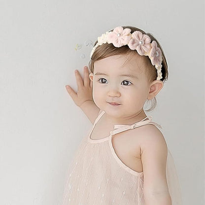 Handmade Baby Girl Headbands in Beige and Pink Lace Flowers for Newborns and Toddlers Cute Baby Girl Flowers and Newborn Headbands (Pink flowers, One Size)