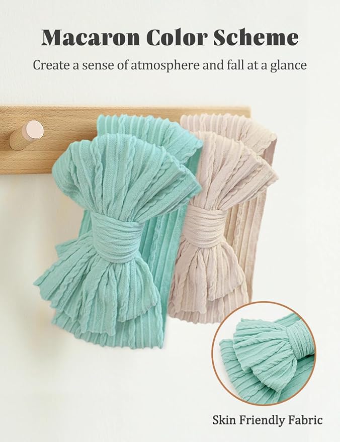 Stretchy Headbands with Bows for Newborn, Infant and Toddler Girls, Beige Unisex Head Wraps (6 Pack, 03H-09)
