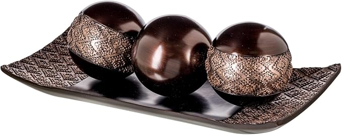 Creative Scents Dublin Brown Decorative Tray & Orb Set - 4-Piece Centerpiece for Living Room, Dining Room & Entry Table Decor
