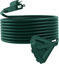 50FT Outdoor Extension Cord, 16/3 SJTW Tri-Tap Power Cable, Weatherproof, Heavy Duty Extension Cord for Holiday Decoration and Landscaping Lights,Green