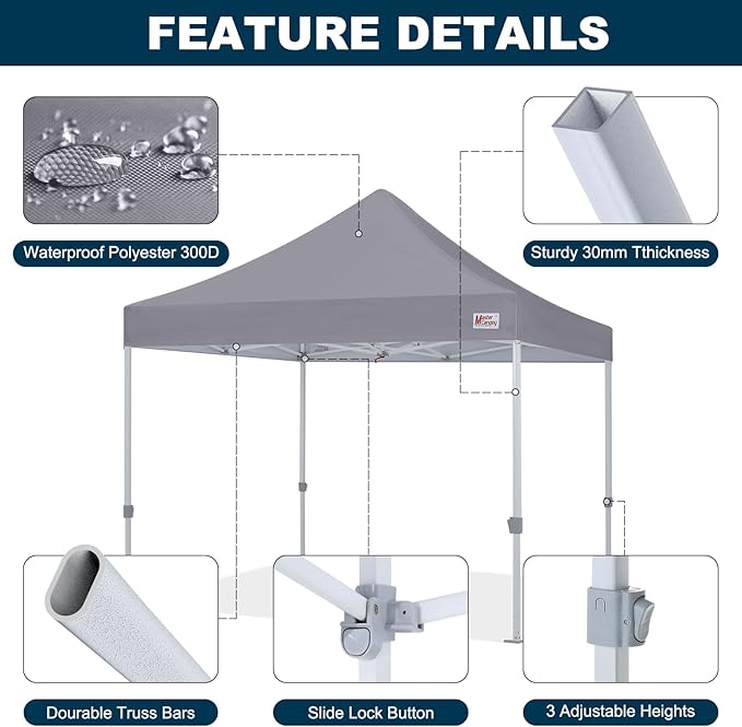 MASTERCANOPY Pop Up Canopy Tent Commercial Grade 10x10 Instant Shelter (Grey)