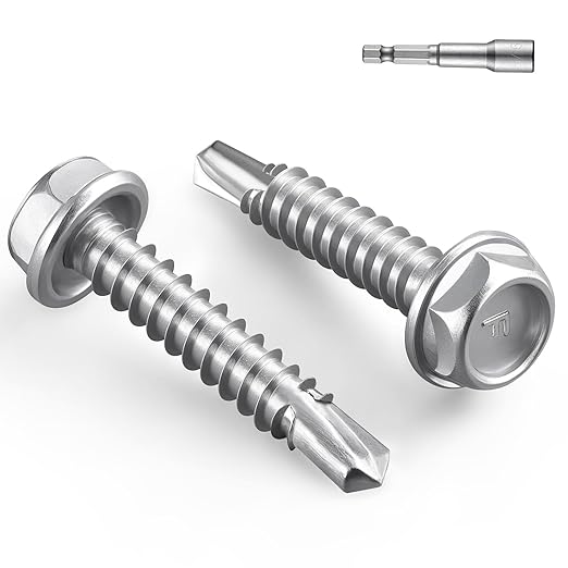 #10 x 1 Inch Self Drilling Screws, 50pcs 0.5 lbs Self Tapping Screws for Metal, 410 Stainless Steel Hex Washer Head Sheet Metal Screw